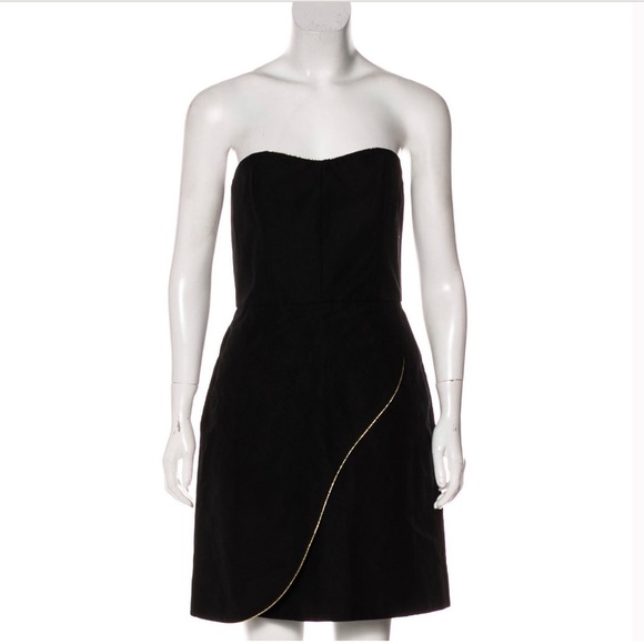 Yves Saint Laurent Black Strapless Dress w Metallic Gold Trim - Picture 1 of 10